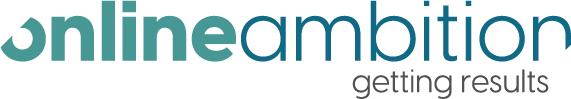 Online Ambition logo with tagline "getting results," representing an SEO agency focused on AI-driven strategies and customer success.